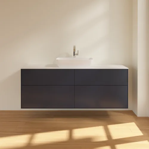 VILLEROY BOCH Toaletní skříňka Finion, 4 výsuvy, 1600 x 603 x 501 mm, půlnočně modrý matný lak / bílé matné sklo #F85100HG, obrázek 3