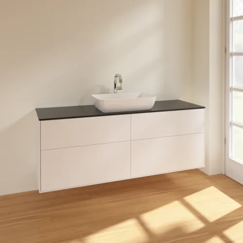 VILLEROY BOCH Toaletní skříňka Finion, 4 zásuvky, 1600 x 603 x 501 mm, bílý matný lak / černé matné sklo #F85200MT, obrázek 2