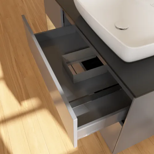 VILLEROY BOCH Toaletní skříňka Finion, s osvětlením, 3 výsuvy, 1200 x 603 x 501 mm, antracitový matný lak / dubová dýha / černé matné sklo #F802PCGK, obrázek 8