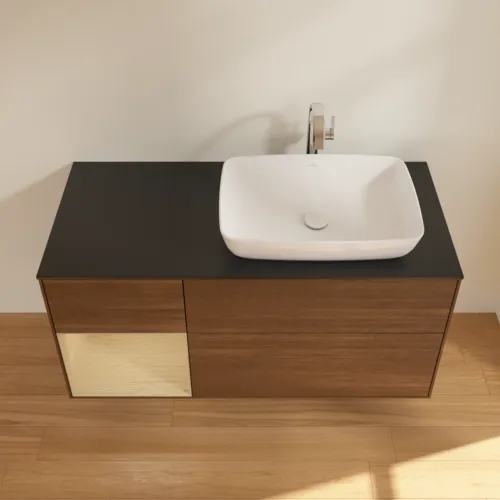 VILLEROY BOCH Toaletní skříňka Finion, s osvětlením, 3 výsuvy, 1200 x 603 x 501 mm, ořechová dýha / dubová dýha / sklo černé matné #F802PCGN, obrázek 4