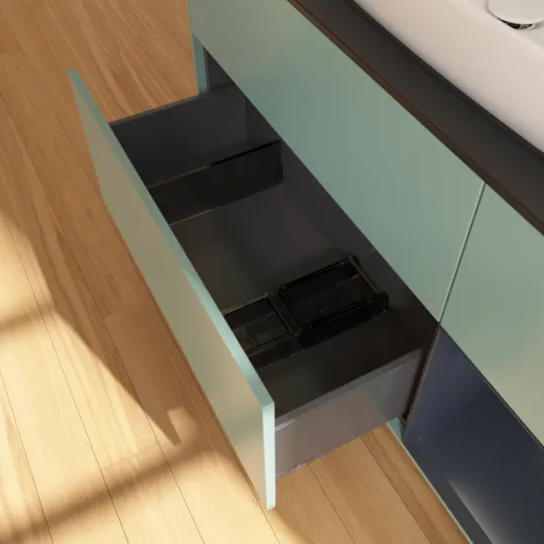 VILLEROY BOCH Toaletní skříňka Finion, s osvětlením, 3 výsuvy, 1200 x 603 x 501 mm, olivový matný lak / půlnoční modrý matný lak / černé matné sklo #F832HGGM, obrázek 7