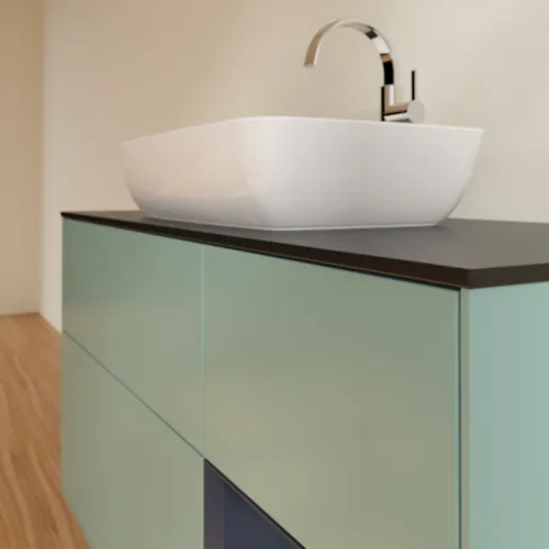 VILLEROY BOCH Toaletní skříňka Finion, s osvětlením, 3 výsuvy, 1200 x 603 x 501 mm, olivový matný lak / půlnoční modrý matný lak / černé matné sklo #F832HGGM, obrázek 6