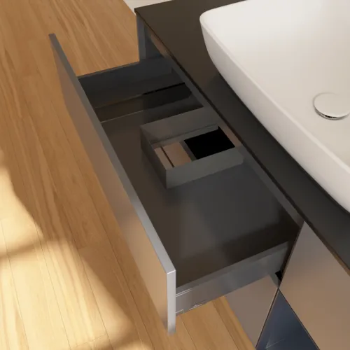 VILLEROY BOCH Toaletní skříňka Finion, s osvětlením, 3 výsuvy, 1200 x 603 x 501 mm, antracitový matný lak / půlnoční modrý matný lak / černé matné sklo #F832HGGK, obrázek 8