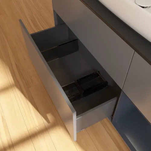VILLEROY BOCH Toaletní skříňka Finion, s osvětlením, 3 výsuvy, 1200 x 603 x 501 mm, antracitový matný lak / půlnoční modrý matný lak / černé matné sklo #F832HGGK, obrázek 7