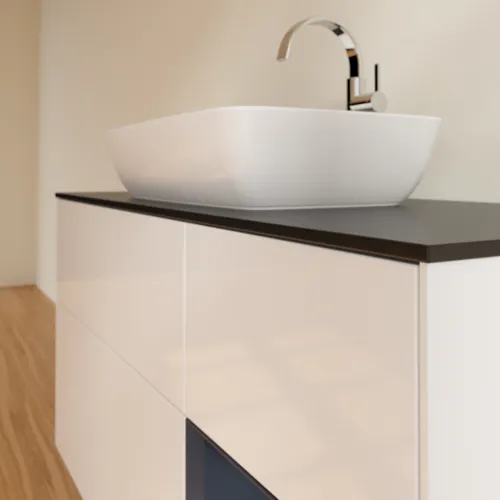 VILLEROY BOCH Toaletní skříňka Finion, s osvětlením, 3 výsuvy, 1200 x 603 x 501 mm, lesklý bílý lak / půlnoční modrý matný lak / černé matné sklo #F832HGGF, obrázek 6