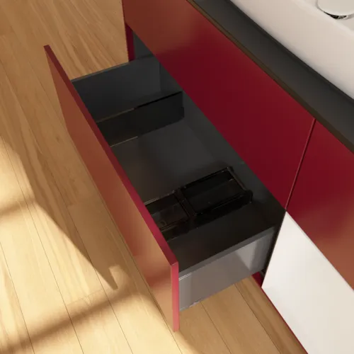 VILLEROY BOCH Toaletní skříňka Finion, s osvětlením, 3 výsuvy, 1200 x 603 x 501 mm, matný lak Peony / lesklý bílý lak / černé matné sklo #F832GFHB, obrázek 7