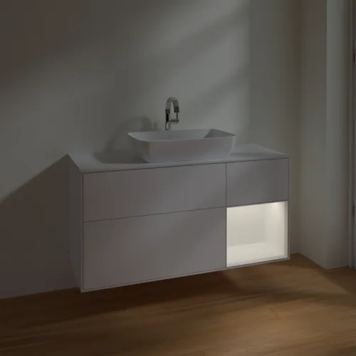 VILLEROY BOCH Toaletní skříňka Finion, s osvětlením, 3 výsuvy, 1200 x 603 x 501 mm, bílý matný lak / bílý matný lak / sklo bílé matné #F831MTMT, obrázek 5