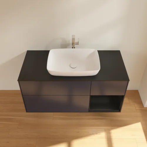 VILLEROY BOCH Toaletní skříňka Finion, s osvětlením, 3 výsuvy, 1200 x 603 x 501 mm, Midnight Blue Matt Lacquer / Black Matt Lacquer / Glass Black Matt #F832PDHG, obrázek 4
