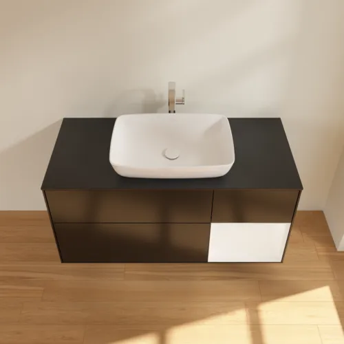VILLEROY BOCH Toaletní skříňka Finion, s osvětlením, 3 výsuvy, 1200 x 603 x 501 mm, černý matný lak / bílý matný lak / černé matné sklo #F832MTPD, obrázek 4