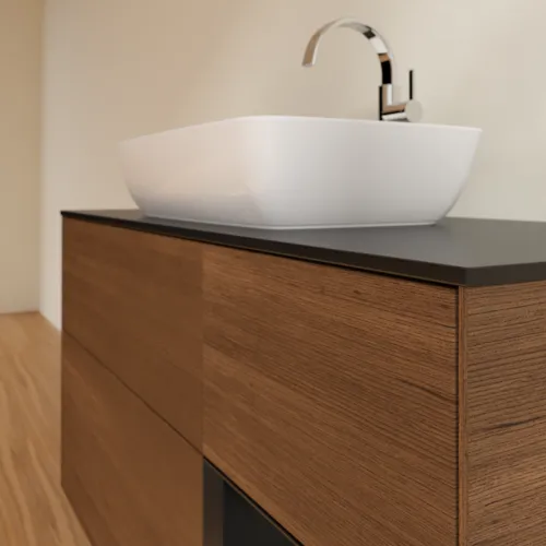 VILLEROY BOCH Toaletní skříňka Finion, s osvětlením, 3 výsuvy, 1200 x 603 x 501 mm, ořechová dýha / černý matný lak / černé matné sklo #F832PDGN, obrázek 6