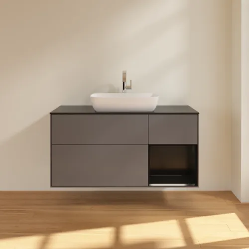 VILLEROY BOCH Toaletní skříňka Finion, s osvětlením, 3 výsuvy, 1200 x 603 x 501 mm, antracitový matný lak / černý matný lak / černé matné sklo #F832PDGK, obrázek 3