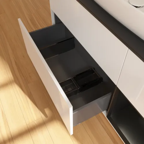 VILLEROY BOCH Toaletní skříňka Finion, s osvětlením, 3 výsuvy, 1200 x 603 x 501 mm, lesklý bílý lak / černý matný lak / černé matné sklo #F832PDGF, obrázek 7