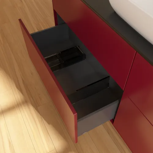 VILLEROY BOCH Toaletní skříňka Finion, 4 výsuvy, 1600 x 603 x 501 mm, matný lak Peony / černé matné sklo #F85200HB, obrázek 6