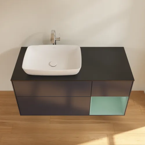 VILLEROY BOCH Toaletní skříňka Finion, s osvětlením, 3 výsuvy, 1200 x 603 x 501 mm, Midnight Blue Matt Lacquer / Olive Matt Lacquer / Glass Black Matt #F812GMHG, obrázek 4