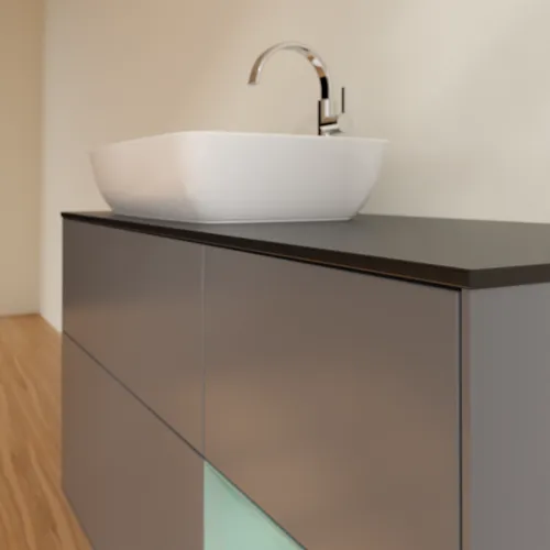 VILLEROY BOCH Toaletní skříňka Finion, s osvětlením, 3 výsuvy, 1200 x 603 x 501 mm, antracitový matný lak / olivový matný lak / černé matné sklo #F812GMGK, obrázek 6