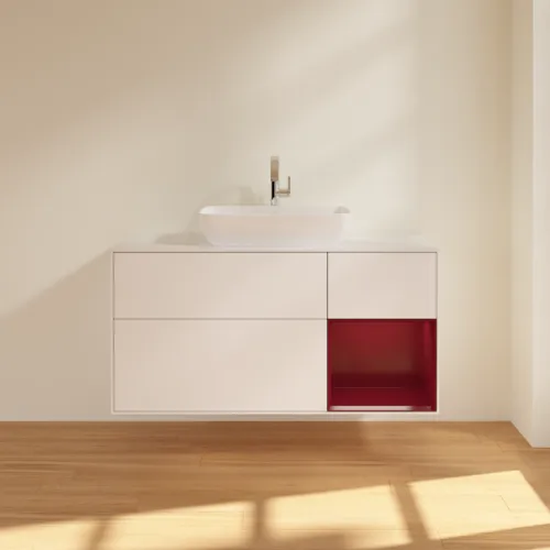 VILLEROY BOCH Toaletní skříňka Finion, s osvětlením, 3 výsuvy, 1200 x 603 x 501 mm, bílý matný lak / pivoňkový matný lak / sklo bílé matné #F831HBMT, obrázek 3