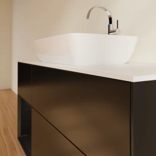 VILLEROY BOCH Toaletní skříňka Finion, s osvětlením, 3 výsuvy, 1200 x 603 x 501 mm, černý matný lak / černý matný lak / sklo bílé matné #F821PDPD, obrázek 6