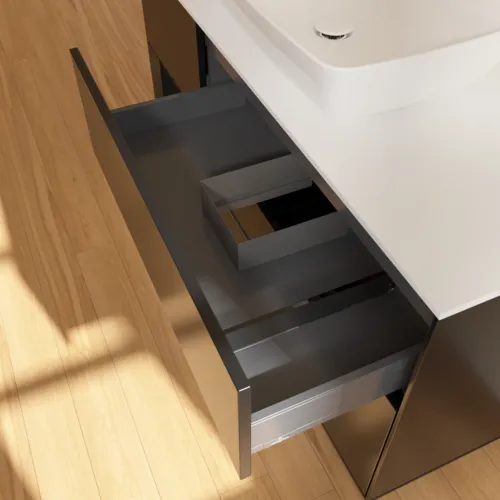 VILLEROY BOCH Toaletní skříňka Finion, s osvětlením, 3 výsuvy, 1200 x 603 x 501 mm, černý matný lak / černý matný lak / sklo bílé matné #F821PDPD, obrázek 8