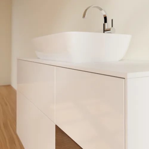 VILLEROY BOCH Toaletní skříňka Finion, s osvětlením, 3 výsuvy, 1200 x 603 x 501 mm, lesklý bílý lak / ořechová dýha / sklo bílé matné #F831GNGF, obrázek 6