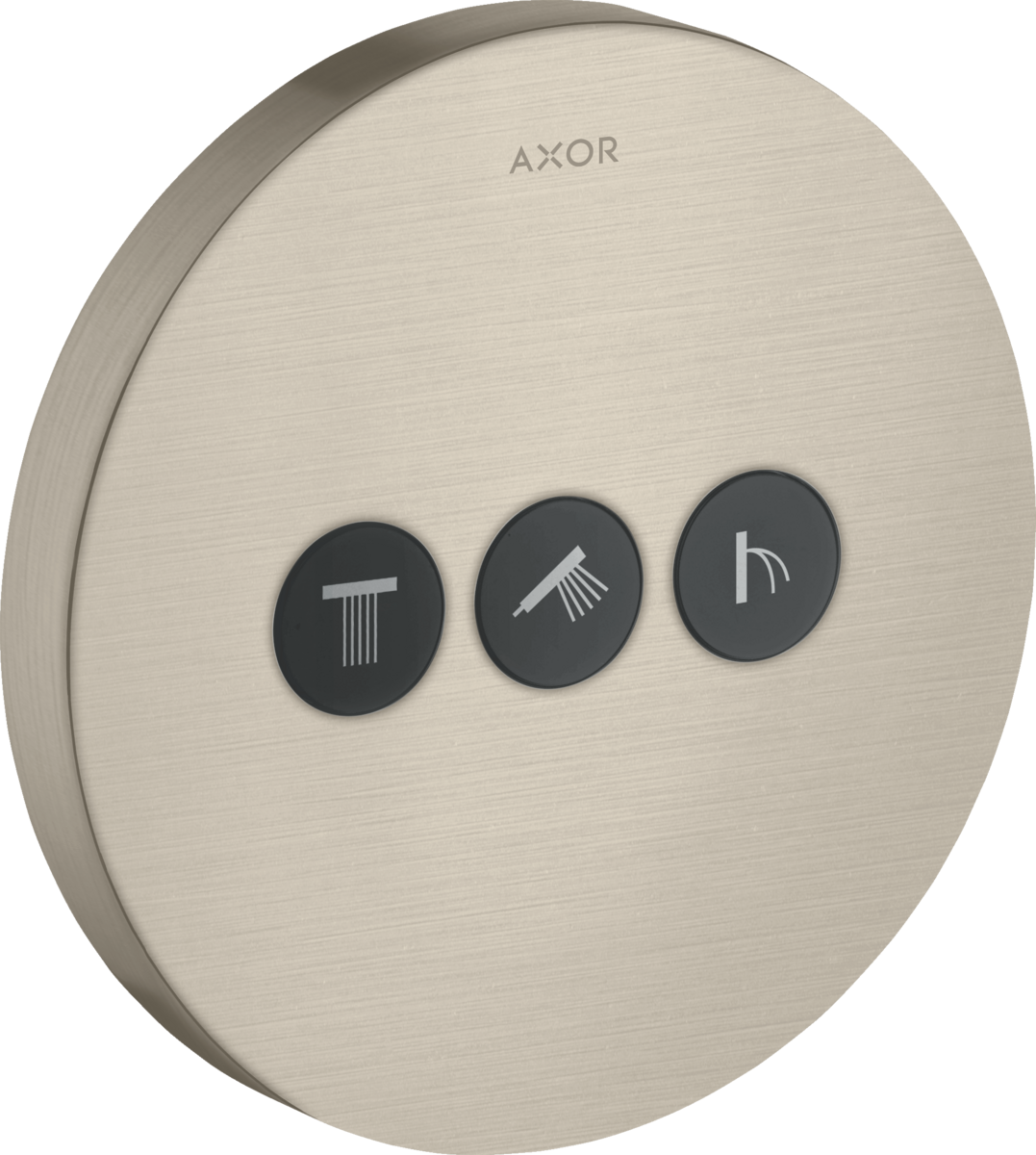 HANSGROHE AXOR ShowerSelect Ventil s podomítkovou instalací, kulatá verze, pro 3 spotřebiče #36727820 - kartáčovaný nikl