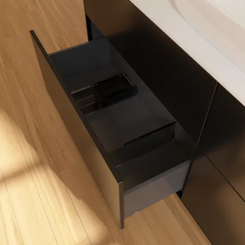 VILLEROY BOCH Toaletní skříňka Finion, 4 výsuvy, 1600 x 603 x 501 mm, černý matný lak / bílé matné sklo #F85100PD, obrázek 6