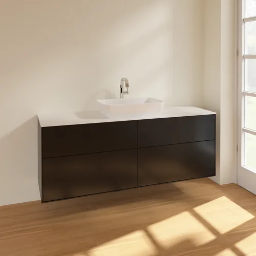 VILLEROY BOCH Toaletní skříňka Finion, 4 výsuvy, 1600 x 603 x 501 mm, černý matný lak / bílé matné sklo #F85100PD, obrázek 2