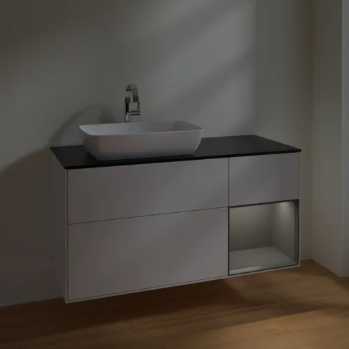 VILLEROY BOCH Toaletní skříňka Finion, s osvětlením, 3 výsuvy, 1200 x 603 x 501 mm, lesklý bílý lak / antracitový matný lak / černé matné sklo #F812GKGF, obrázek 5