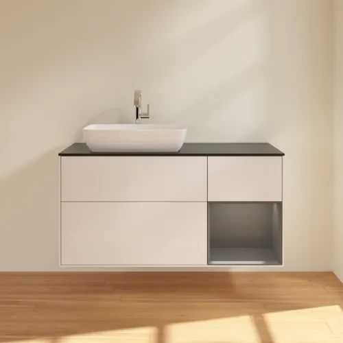 VILLEROY BOCH Toaletní skříňka Finion, s osvětlením, 3 výsuvy, 1200 x 603 x 501 mm, lesklý bílý lak / antracitový matný lak / černé matné sklo #F812GKGF, obrázek 3