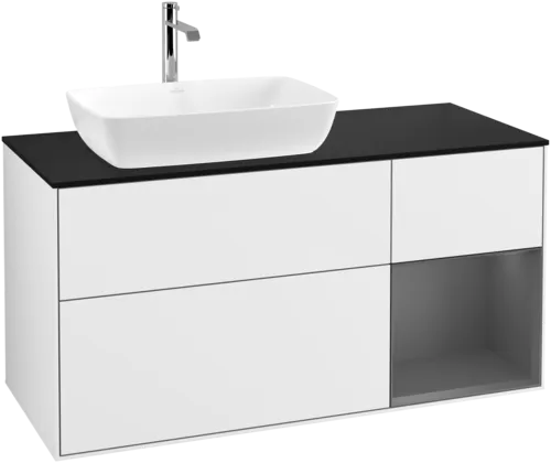 VILLEROY BOCH Toaletní skříňka Finion, s osvětlením, 3 výsuvy, 1200 x 603 x 501 mm, lesklý bílý lak / antracitový matný lak / černé matné sklo #F812GKGF, obrázek 1