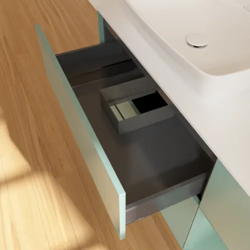 VILLEROY BOCH Toaletní skříňka Finion, s osvětlením, 3 výsuvy, 1200 x 603 x 501 mm, olivově matný lak / olivově matný lak / sklo bílé matné #F811GMGM, obrázek 8