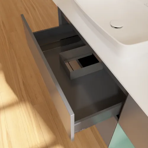VILLEROY BOCH Toaletní skříňka Finion, s osvětlením, 3 výsuvy, 1200 x 603 x 501 mm, antracitový matný lak / olivový matný lak / bílé matné sklo #F811GMGK, obrázek 8