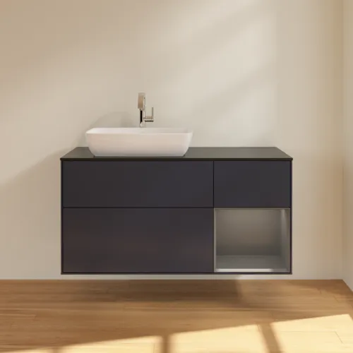 VILLEROY BOCH Toaletní skříňka Finion, s osvětlením, 3 výsuvy, 1200 x 603 x 501 mm, Midnight Blue Matt Lacquer / Anthracite Matt Lacquer / Glass Black Matt #F812GKHG, obrázek 3
