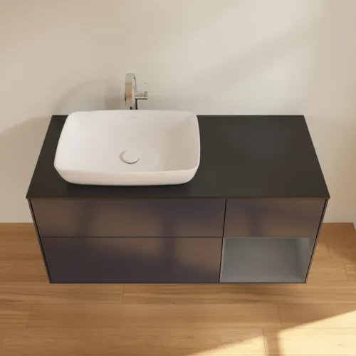 VILLEROY BOCH Toaletní skříňka Finion, s osvětlením, 3 výsuvy, 1200 x 603 x 501 mm, Midnight Blue Matt Lacquer / Anthracite Matt Lacquer / Glass Black Matt #F812GKHG, obrázek 4