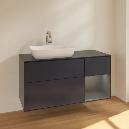 VILLEROY BOCH Toaletní skříňka Finion, s osvětlením, 3 výsuvy, 1200 x 603 x 501 mm, Midnight Blue Matt Lacquer / Anthracite Matt Lacquer / Glass Black Matt #F812GKHG, obrázek 2