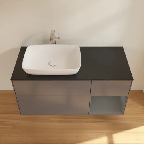 VILLEROY BOCH Toaletní skříňka Finion, s osvětlením, 3 výsuvy, 1200 x 603 x 501 mm, antracit matný lak / antracit matný lak / sklo černé matné #F812GKGK, obrázek 4