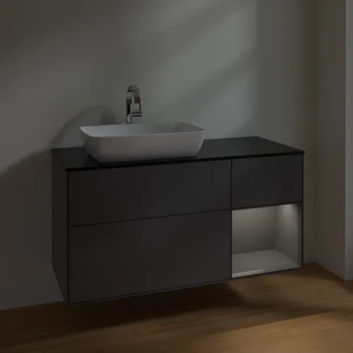 VILLEROY BOCH Toaletní skříňka Finion, s osvětlením, 3 výsuvy, 1200 x 603 x 501 mm, antracit matný lak / antracit matný lak / sklo černé matné #F812GKGK, obrázek 5