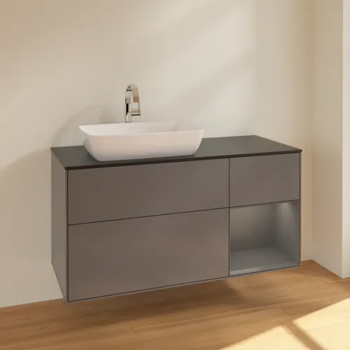 VILLEROY BOCH Toaletní skříňka Finion, s osvětlením, 3 výsuvy, 1200 x 603 x 501 mm, antracit matný lak / antracit matný lak / sklo černé matné #F812GKGK, obrázek 2