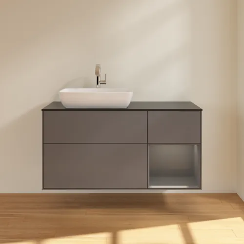 VILLEROY BOCH Toaletní skříňka Finion, s osvětlením, 3 výsuvy, 1200 x 603 x 501 mm, antracit matný lak / antracit matný lak / sklo černé matné #F812GKGK, obrázek 3