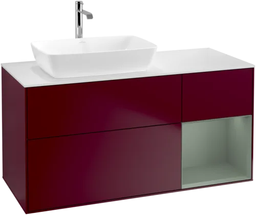 VILLEROY BOCH Toaletní skříňka Finion, s osvětlením, 3 výsuvy, 1200 x 603 x 501 mm, Pivoňka matný lak / Olivový matný lak / Sklo bílé matné #F811GMHB, obrázek 1