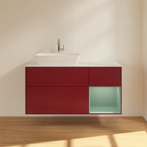 VILLEROY BOCH Toaletní skříňka Finion, s osvětlením, 3 výsuvy, 1200 x 603 x 501 mm, Pivoňka matný lak / Olivový matný lak / Sklo bílé matné #F811GMHB, obrázek 3