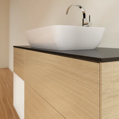 VILLEROY BOCH Toaletní skříňka Finion, s osvětlením, 3 výsuvy, 1200 x 603 x 501 mm, dubová dýha / lesklý bílý lak / černé matné sklo #F822GFPC, obrázek 6