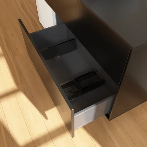 VILLEROY BOCH Toaletní skříňka Finion, s osvětlením, 3 výsuvy, 1200 x 603 x 501 mm, černý matný lak / bílý lesklý lak / černé matné sklo #F822GFPD, obrázek 7