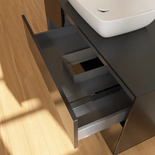 VILLEROY BOCH Toaletní skříňka Finion, s osvětlením, 3 výsuvy, 1200 x 603 x 501 mm, černý matný lak / půlnoční modrý matný lak / černé matné sklo #F822HGPD, obrázek 8