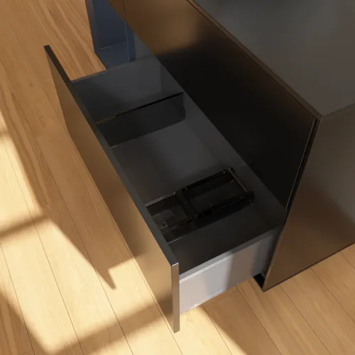 VILLEROY BOCH Toaletní skříňka Finion, s osvětlením, 3 výsuvy, 1200 x 603 x 501 mm, černý matný lak / půlnoční modrý matný lak / černé matné sklo #F822HGPD, obrázek 7