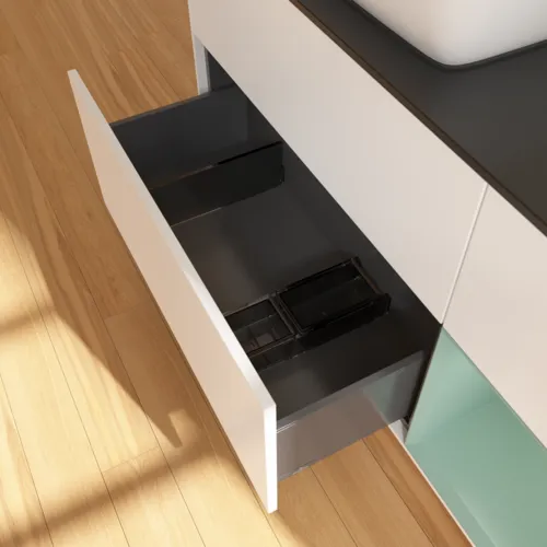 VILLEROY BOCH Toaletní skříňka Finion, s osvětlením, 3 výsuvy, 1200 x 603 x 501 mm, bílý matný lak / olivový matný lak / černé matné sklo #F812GMMT, obrázek 7