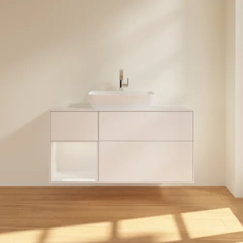 VILLEROY BOCH Umyvadlová skříňka Finion, s osvětlením, 3 výsuvy, 1200 x 603 x 501 mm, bílý matný lak / bílý lesklý lak / bílé matné sklo #F821GFMT, obrázek 3