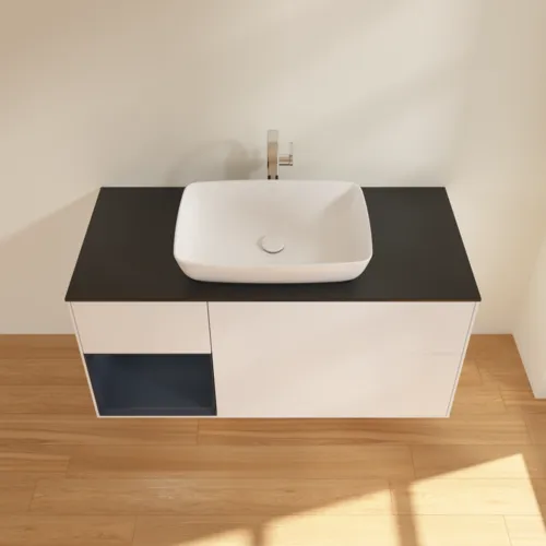 VILLEROY BOCH Toaletní skříňka Finion, s osvětlením, 3 výsuvy, 1200 x 603 x 501 mm, bílý matný lak / půlnoční modrý matný lak / černé matné sklo #F822HGMT, obrázek 4