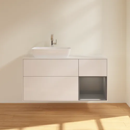 VILLEROY BOCH Toaletní skříňka Finion, s osvětlením, 3 výsuvy, 1200 x 603 x 501 mm, lesklý bílý lak / antracitový matný lak / bílé matné sklo #F811GKGF, obrázek 3