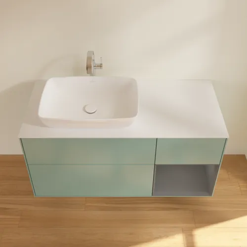 VILLEROY BOCH Toaletní skříňka Finion, s osvětlením, 3 výsuvy, 1200 x 603 x 501 mm, olivový matný lak / antracitový matný lak / bílé matné sklo #F811GKGM, obrázek 4