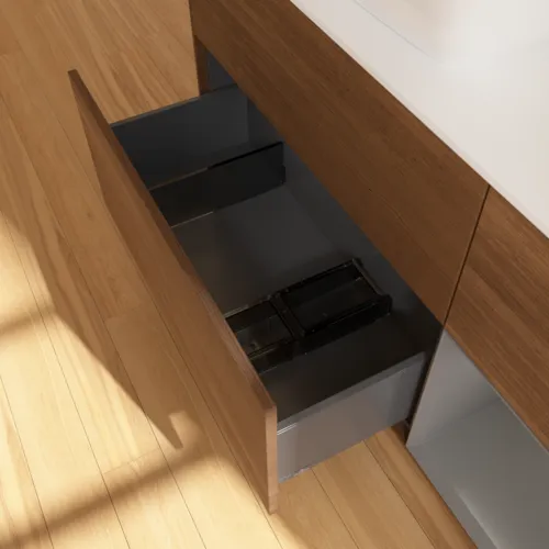 VILLEROY BOCH Toaletní skříňka Finion, s osvětlením, 3 výsuvy, 1200 x 603 x 501 mm, ořechová dýha / antracitový matný lak / bílé matné sklo #F811GKGN, obrázek 7